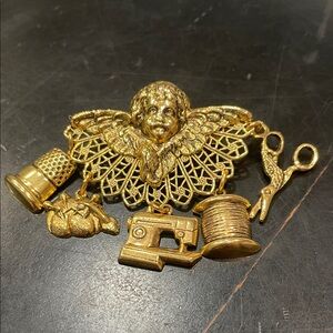 Gold Sewing Themed Brooch